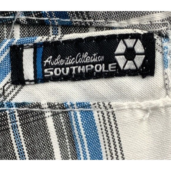 Southpole Bermuda Shorts Mens Size 34X13 Blue Black White Checked Slash Pockets - Picture 13 of 15